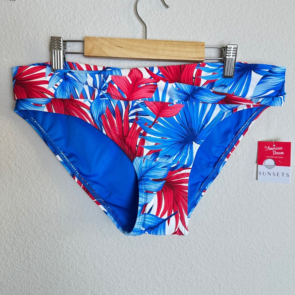 Sunsets American Dream Unforgettable Bikini Bottom XL Red White Blue Tropical